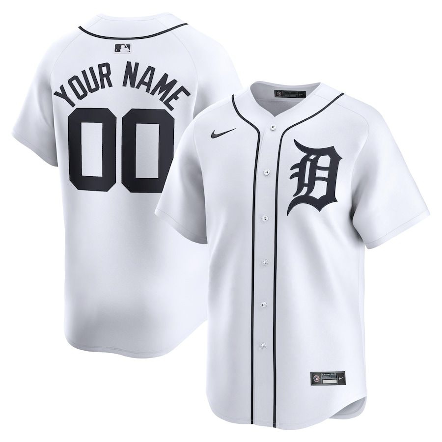 Men Detroit Tigers Nike White Home Limited Custom MLB Jersey->->Custom Jersey